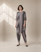 Vayra: Black, White & Red Cowled Stripe Co-ord Set – hero front