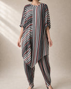 Vayra: Black, White & Red Cowled Stripe Co-ord Set – embellishment close-up