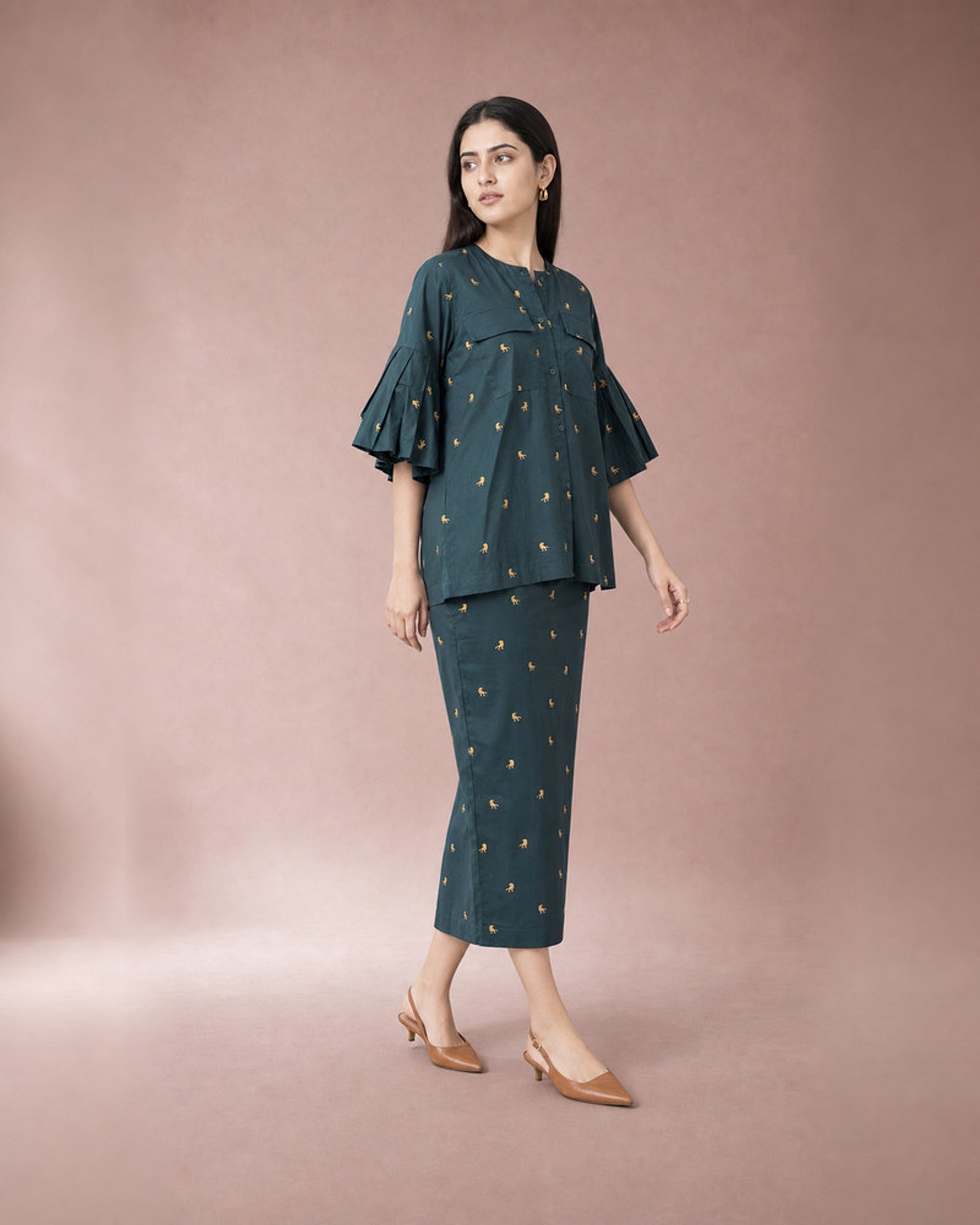 Vihaga: Rama Green Little Dinosaur Co-ord Set – profile or documented back