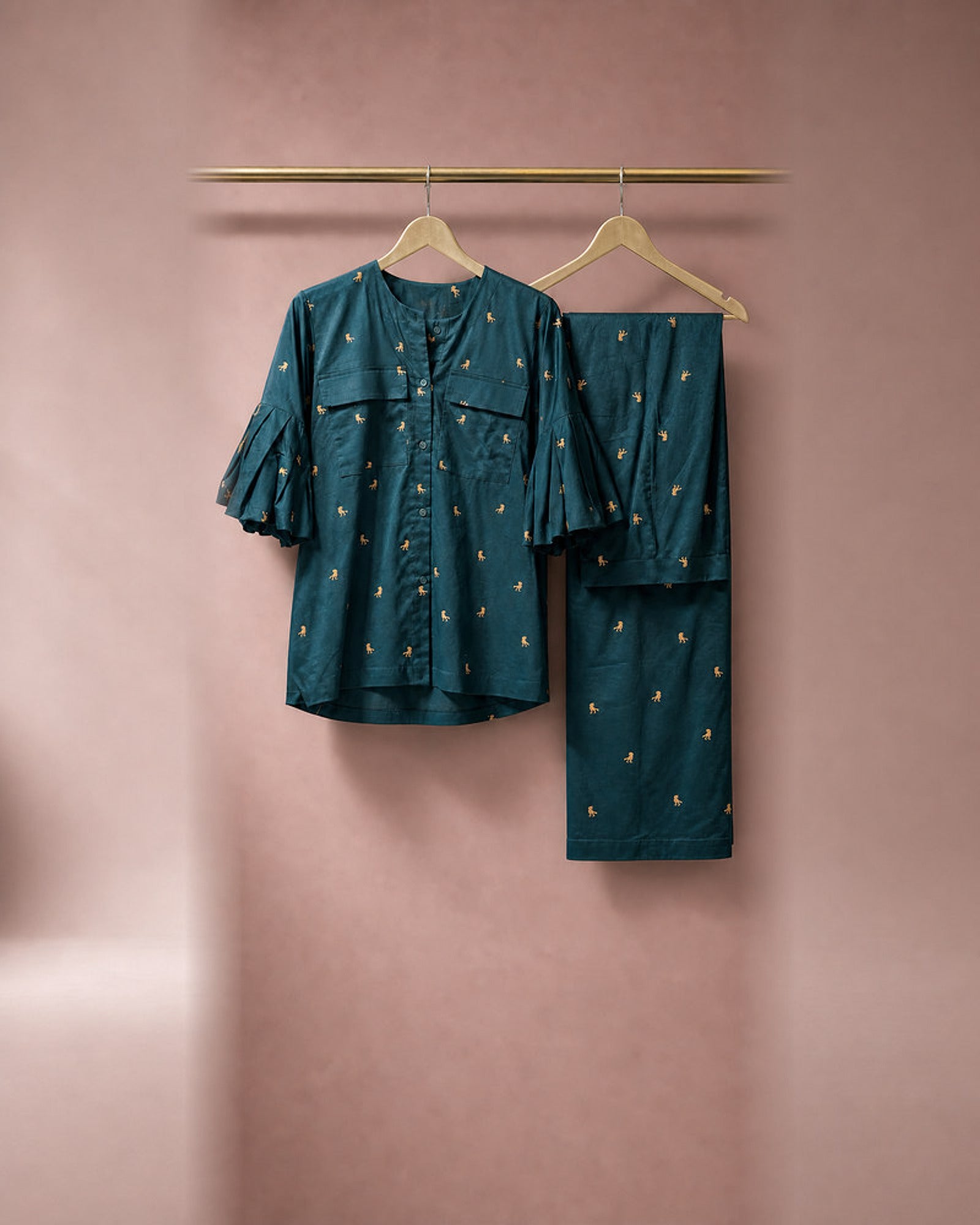 Vihaga: Rama Green Little Dinosaur Co-ord Set – refined hanger packshot