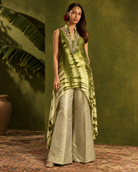 Aiza by House of Somarra — Full-length view of the sleeveless green tunic and sharara silhouette.