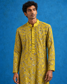 Zard: Citron Floral Embellished Men's Kurta Set — portrait view of the kurta set.